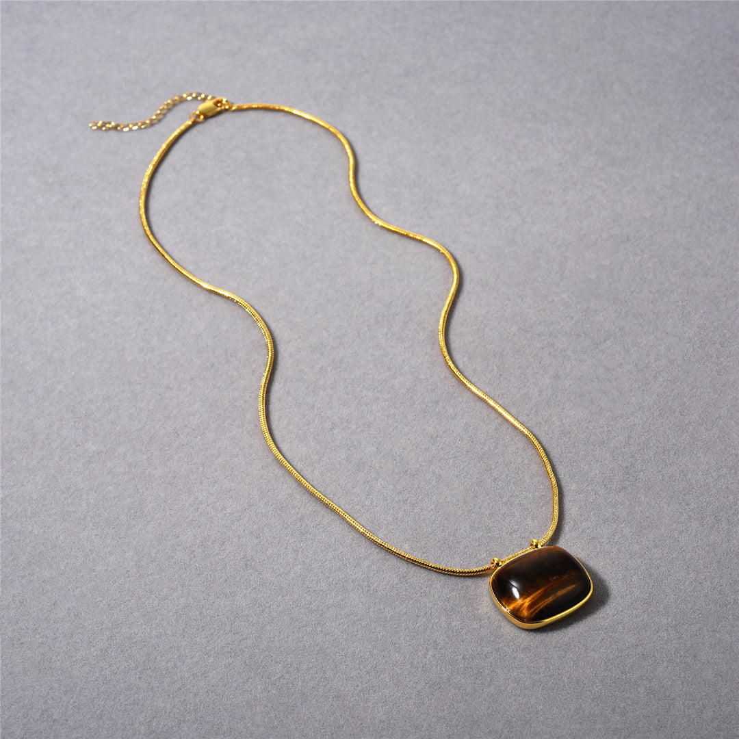 Vintage Ember 18K Gold-Plated Brass Tiger Eye Necklace