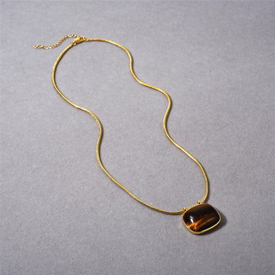 Vintage Ember 18K Gold-Plated Brass Tiger Eye Necklace