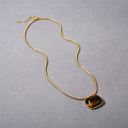 Vintage Ember 18K Gold-Plated Brass Tiger Eye Necklace