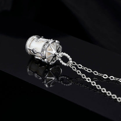 "Carousel Charm" 925 Sterling Silver Necklace – Rotating Horse, White Gold Plated
