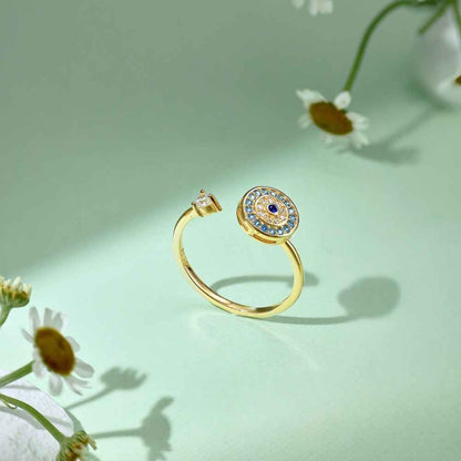 “Azure Guardian” 925 Sterling Silver Rotating Evil Eye Open Ring