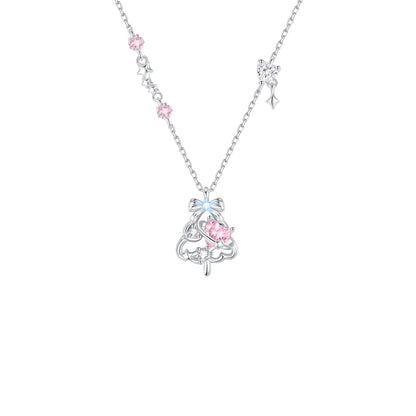"Pink Sparkle Christmas Tree" 925 Sterling Silver Necklace
