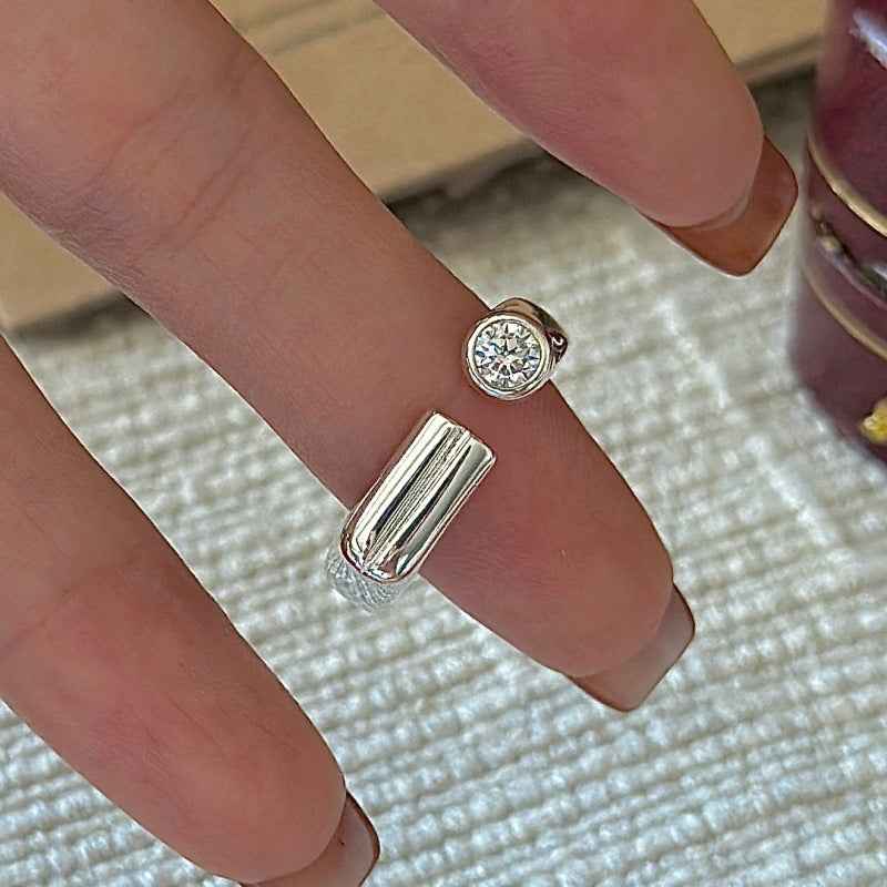 “Minimal Arc” 925 Sterling Silver Open Zircon Ring