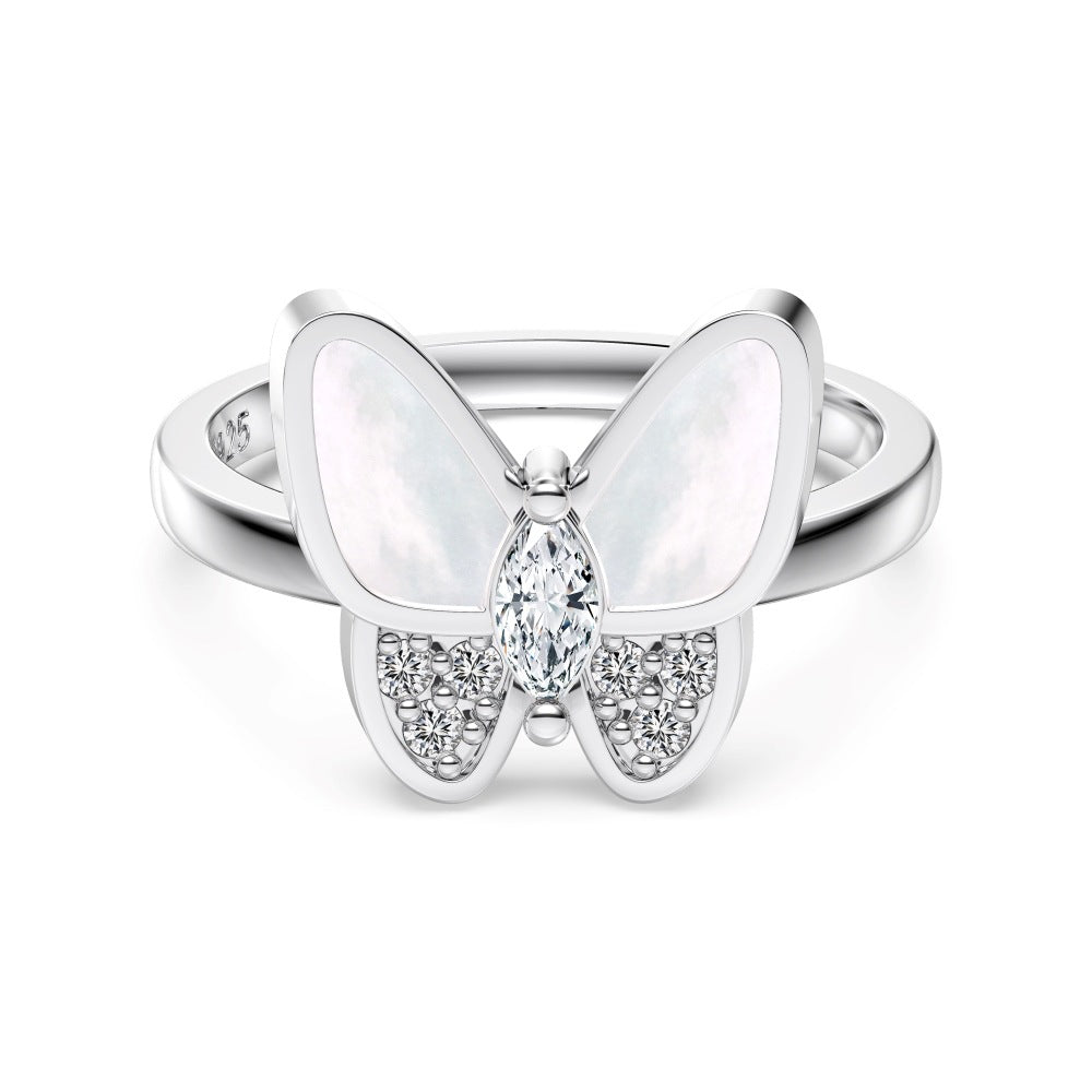 “Lumière Papillon” S925 Sterling Silver Mother-of-Pearl Butterfly Jewelry Set (Necklace, Bracelet, Earrings & Ring)
