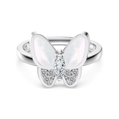 “Lumière Papillon” S925 Sterling Silver Mother-of-Pearl Butterfly Jewelry Set (Necklace, Bracelet, Earrings & Ring)