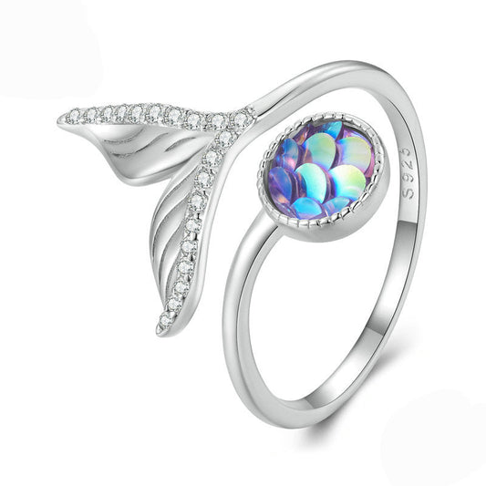 “Mermaid Glow” S925 Sterling Silver Open Tail Ring