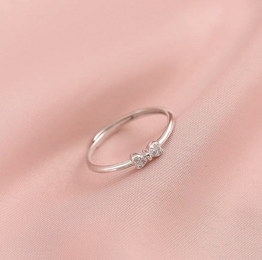 "Chic Bow" 925 Sterling Silver Diamond Accent Ring - Minimalist and Unique