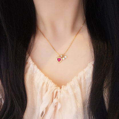 “Rouge Héritage” S925 Sterling Silver Vintage Red Heart Necklace