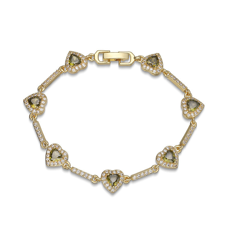 “Heartline” Gold-Tone Brass Colorful Zircon Heart Jewelry Set
