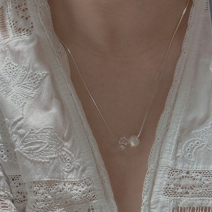 "Twilight Beads" 925 Sterling Silver Necklace – Brushed Silver & White Crystal
