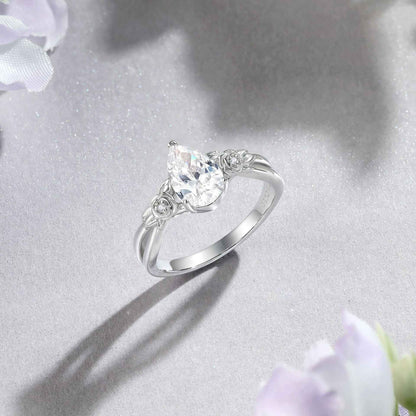 “Rose Tiara” S925 Sterling Silver 1.5CT Pear-Cut Floral Ring Set