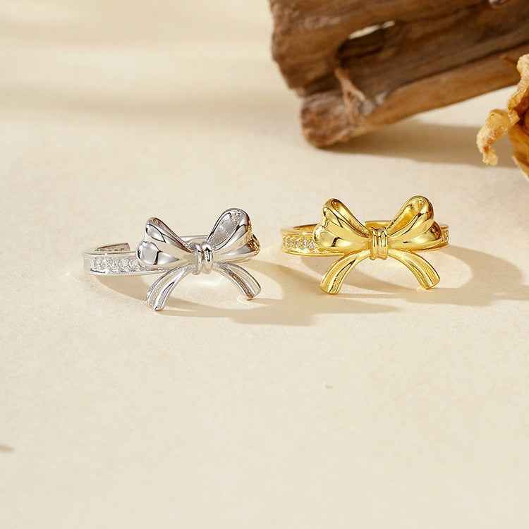 "Grace Bow" 925 Sterling Silver Pavé Ribbon Ring