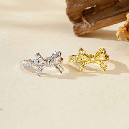 "Grace Bow" 925 Sterling Silver Pavé Ribbon Ring