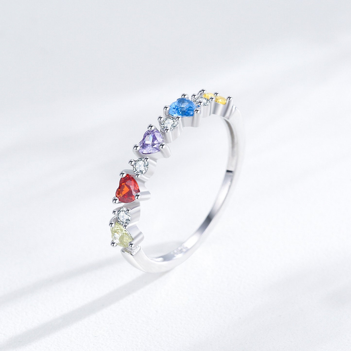 “Rainbow Crush” 925 Sterling Silver Heart Ring