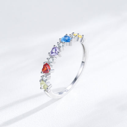 “Rainbow Crush” 925 Sterling Silver Heart Ring