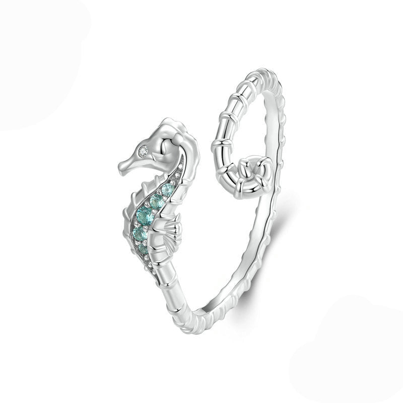“Seabreeze Seahorse” S925 Sterling Silver Open Ring