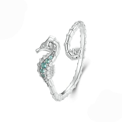 “Seabreeze Seahorse” S925 Sterling Silver Open Ring