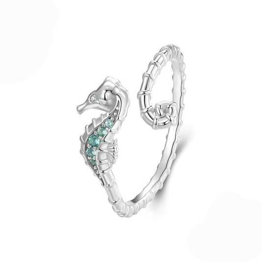 “Seabreeze Seahorse” S925 Sterling Silver Open Ring