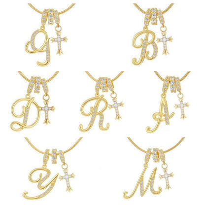 “Celestial Initial” Gold Plated Brass Alphabet Pendant Necklace