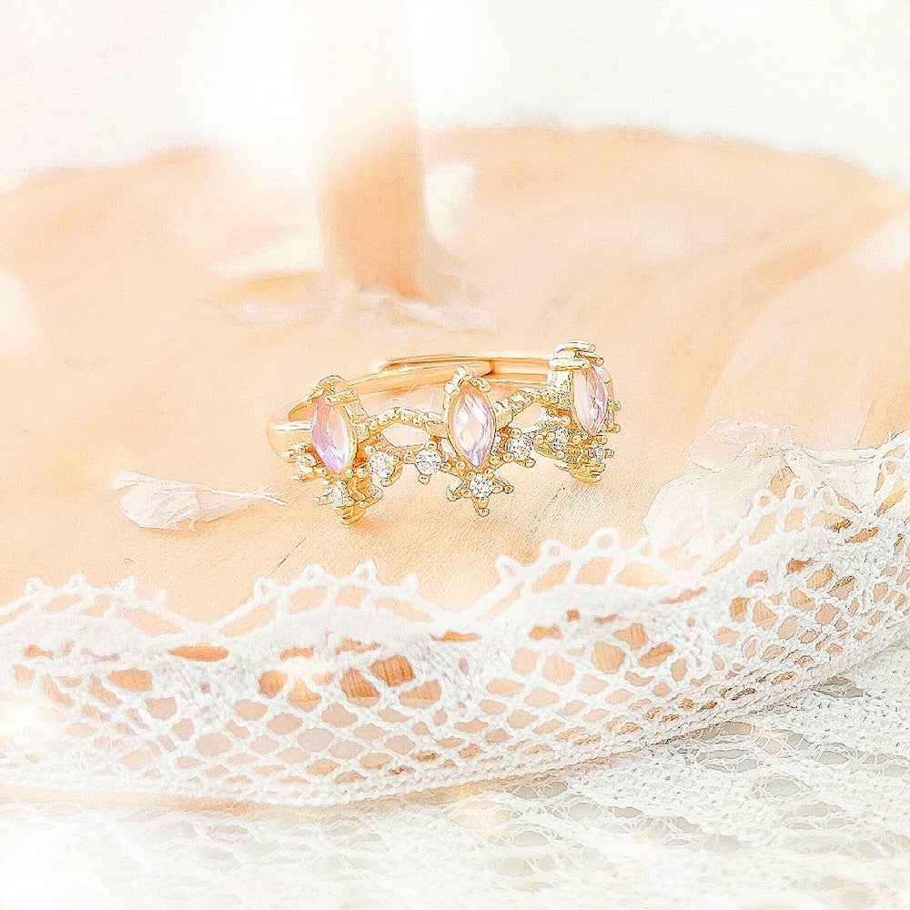 “Starlit Crown” 925 Sterling Silver Crystal Crown Necklace & Adjustable Ring Set