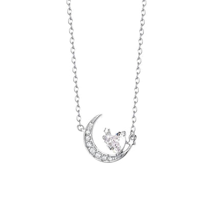 "Night Dream Starlight" 999 Pure Silver Heart and Moon Necklace - Dreamy and Elegant