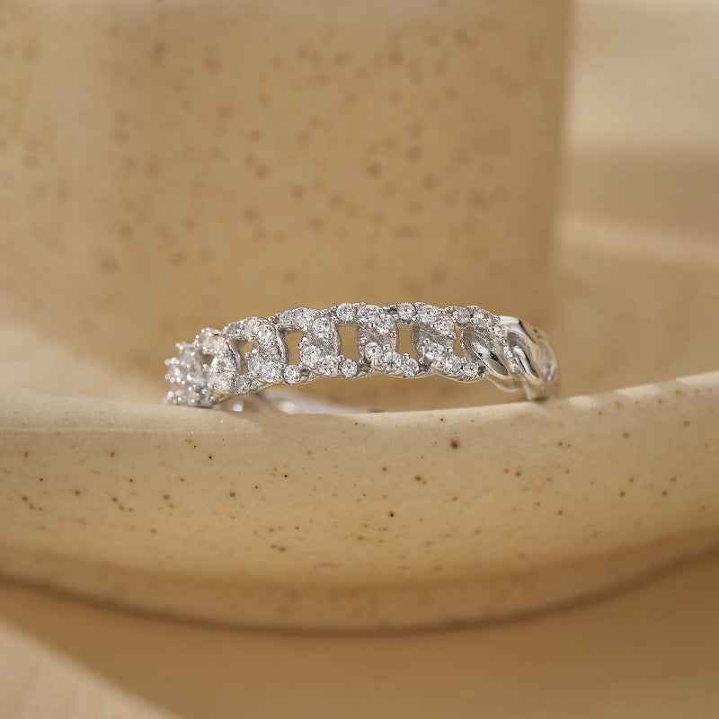 "Twist Radiance" 925 Sterling Silver Pavé Braided Open Ring