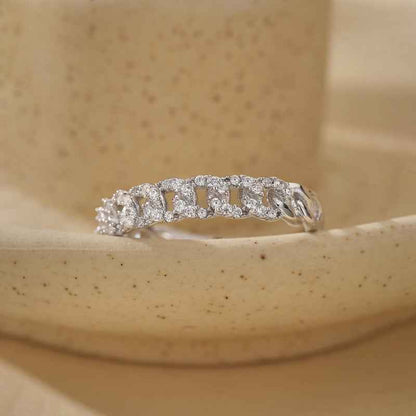 "Twist Radiance" 925 Sterling Silver Pavé Braided Open Ring