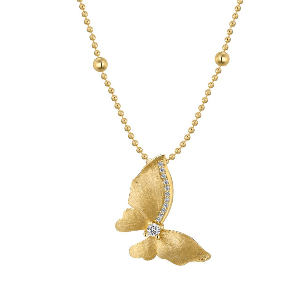 “Gilded Flutter” S925 Sterling Silver Brushed Butterfly Jewelry Set (Necklace & Earrings)