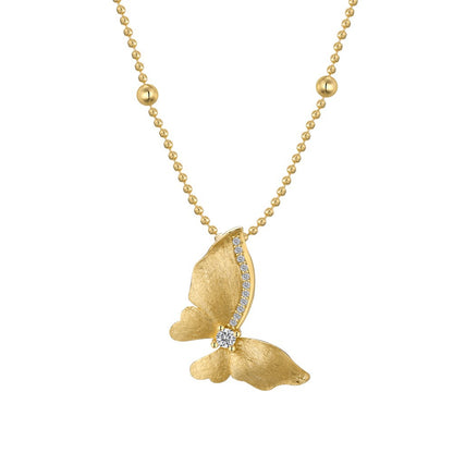 “Gilded Flutter” S925 Sterling Silver Brushed Butterfly Jewelry Set (Necklace & Earrings)