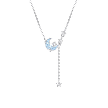 “Moonlit Aurora” S925 Sterling Silver Blue Moon Star Tassel Jewelry Set