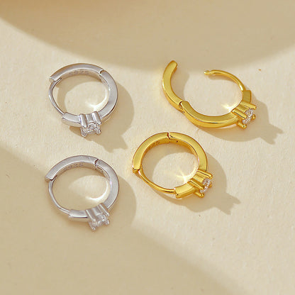 “Lumière Loop” S925 Sterling Silver Solitaire Hoop Earrings