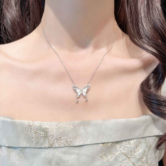 “Bellwing Butterfly” S925 Sterling Silver Shuimo Jade Butterfly Bell Necklace