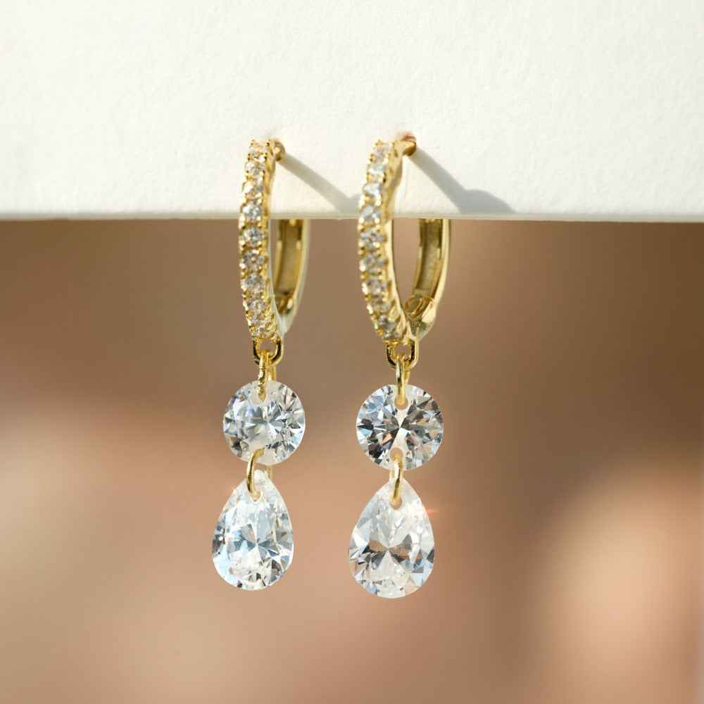 “Lustre Drop” 925 Sterling Silver Pavé Hoop Drop Earrings