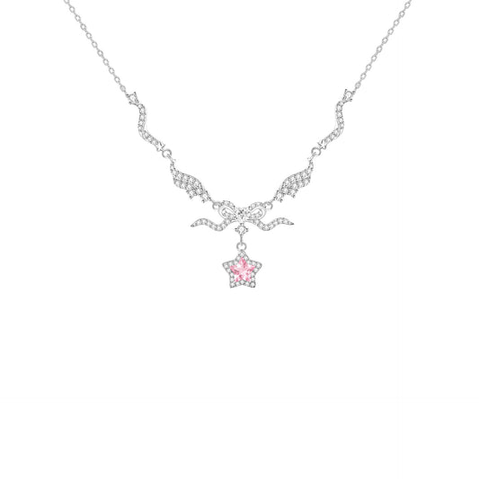 “Starlit Ballet” S925 Sterling Silver Pink Star Ballet Necklace
