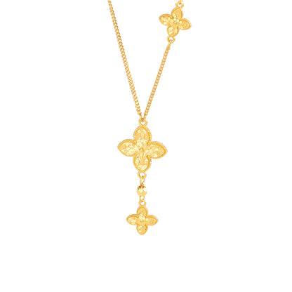 “Golden Clover Cascade” S925 Sterling Silver Clover Necklace