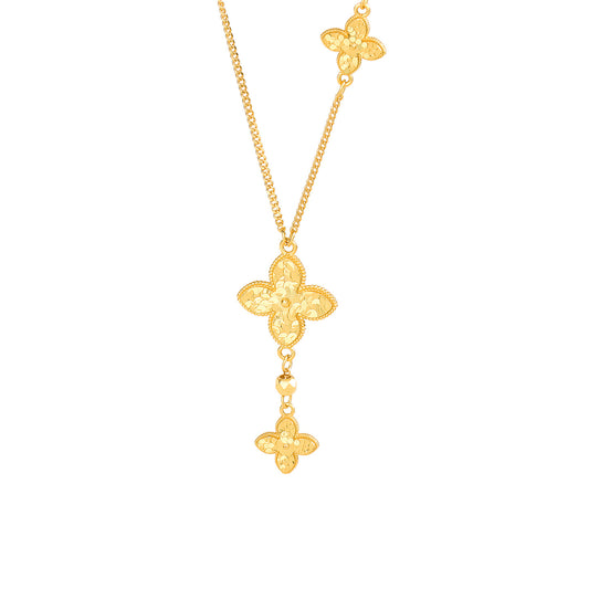 “Golden Clover Cascade” S925 Sterling Silver Clover Necklace