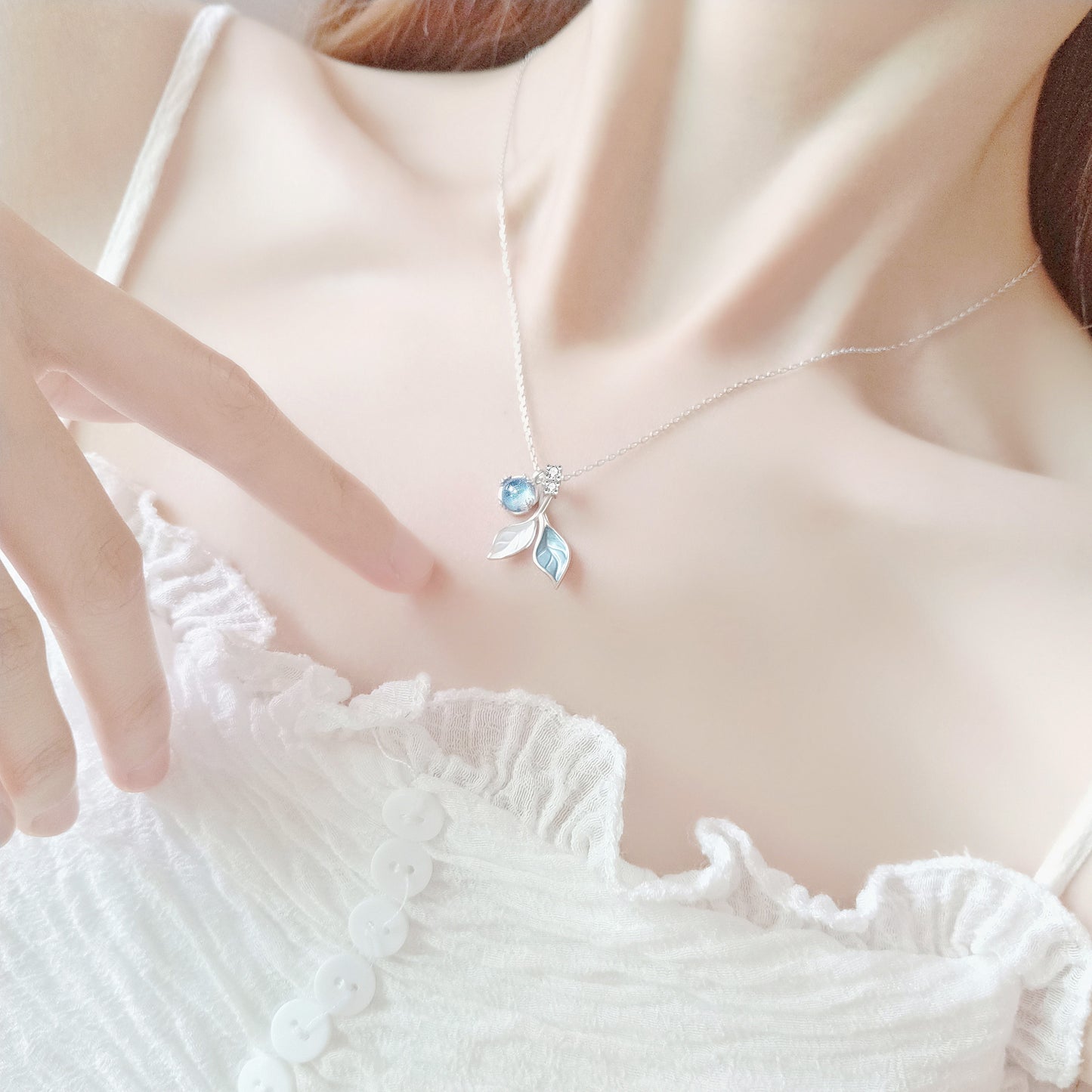 “Azure Forest Glow” 925 Sterling Silver Blue Glass Leaf Jewelry Set