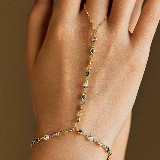 “Mirage Colors” 925 Sterling Silver Multi-Color Zircon Hand Chain Bracelet