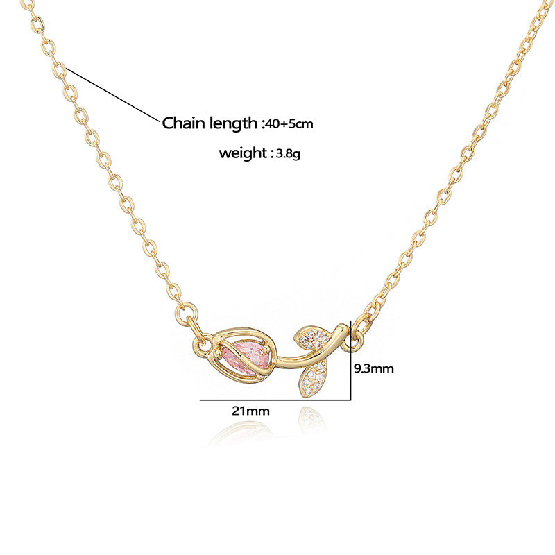 Tulip Éclat Brass Genuine Gold-Plated 3A Zircon Floral Necklace & Ring Set