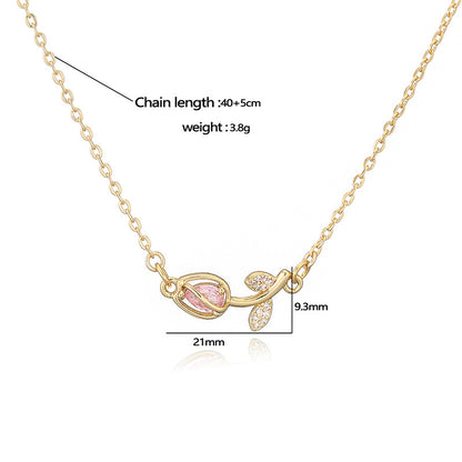 Tulip Éclat Brass Genuine Gold-Plated 3A Zircon Floral Necklace & Ring Set