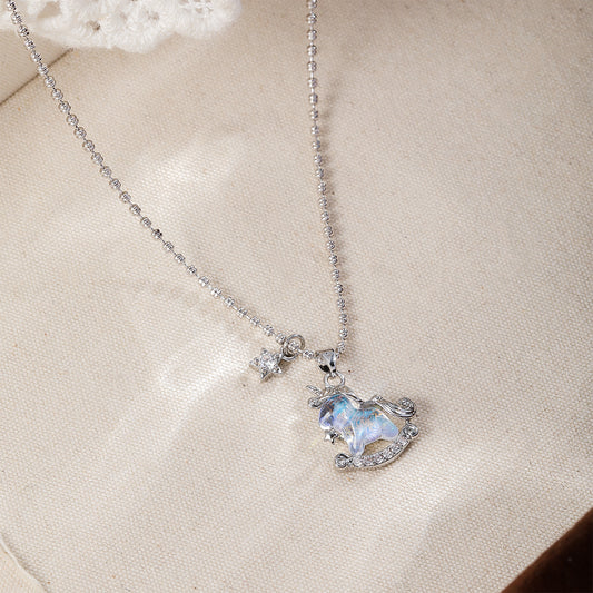 Aurora Carousel Resin Zircon Palladium-Plated Brass Pendant Necklace