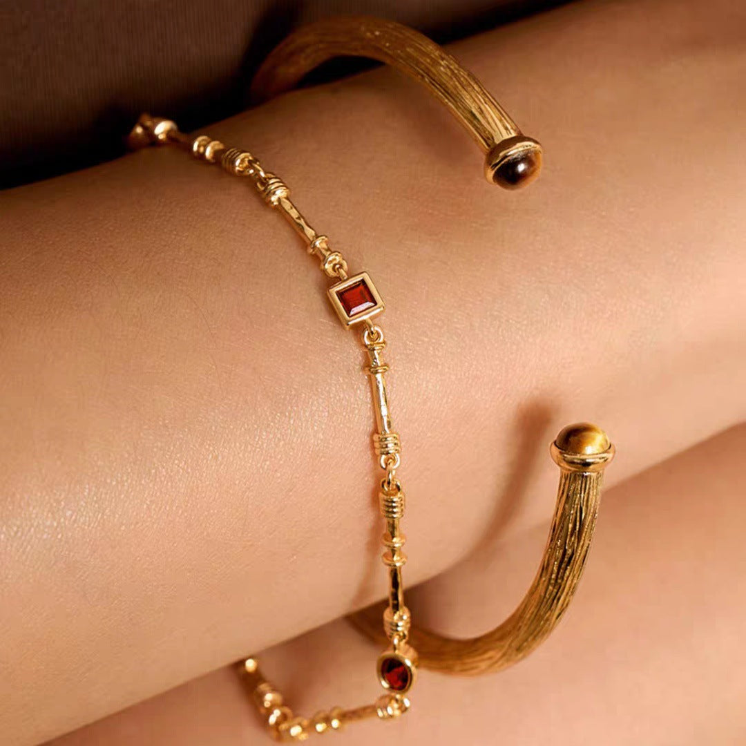 Tiger’s Gaze 18K Gold-Plated Brass Tiger Eye Open Cuff