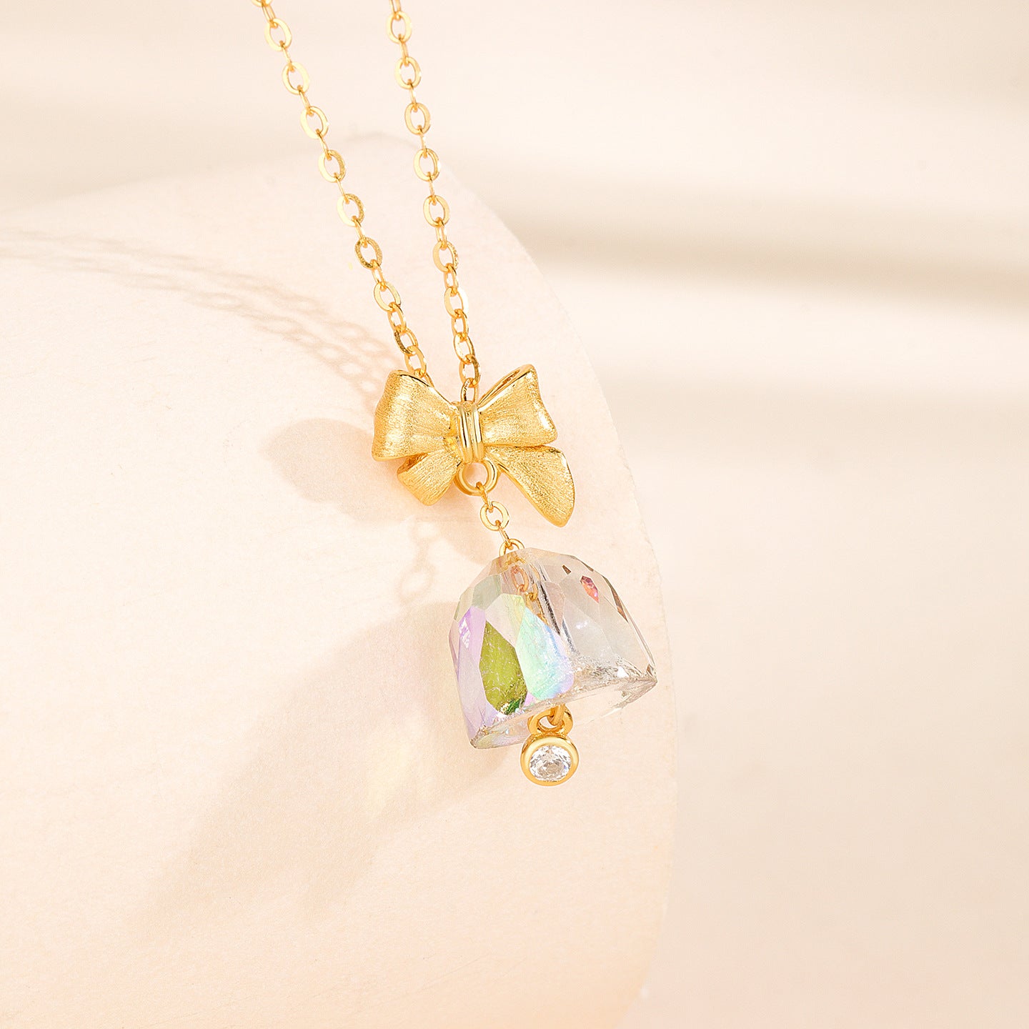 “Crystal Bell Muse” S925 Sterling Silver Bow Bell Pendant Necklace