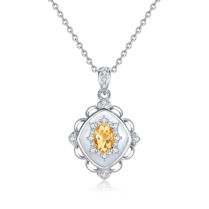 "Floating Light Palace" 925 Sterling Silver Retro Crystal Necklace with Mother-of-Pearl - Elegant and Regal