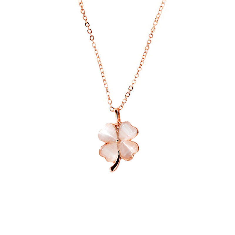 “Lucky Lumière” S925 Sterling Silver Cat’s Eye Clover Necklace