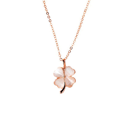 “Lucky Lumière” S925 Sterling Silver Cat’s Eye Clover Necklace