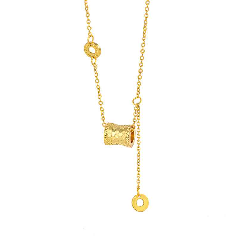 “Gilded Curve” 925 Sterling Silver Textured Barrel Pendant Necklace