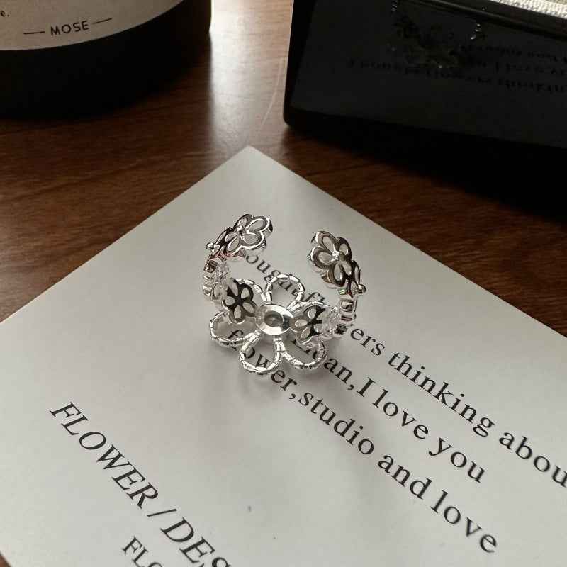 "Bloom Petite" 925 Sterling Silver Adjustable Floral Zircon Ring