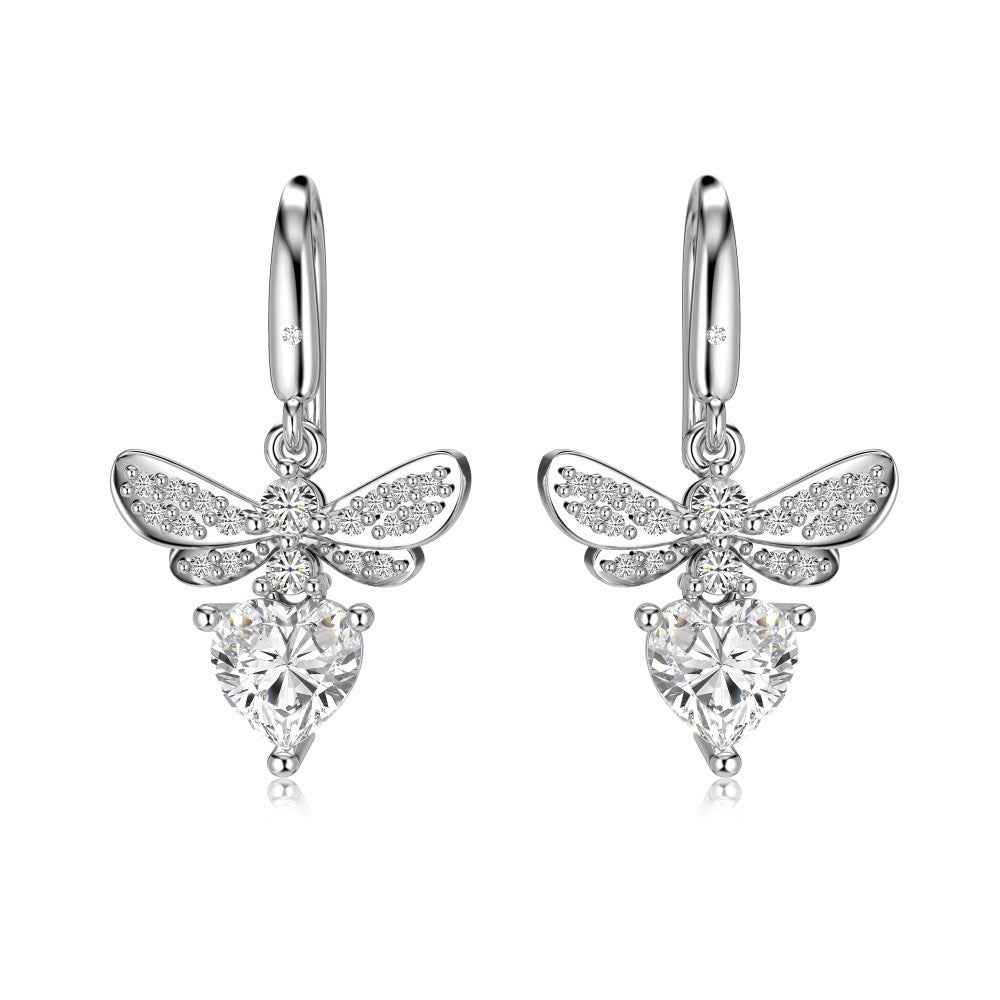 “Fairy Wings” 925 Sterling Silver Heart-Cut Sparkle Drop Earrings