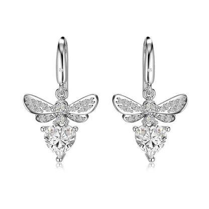 “Fairy Wings” 925 Sterling Silver Heart-Cut Sparkle Drop Earrings